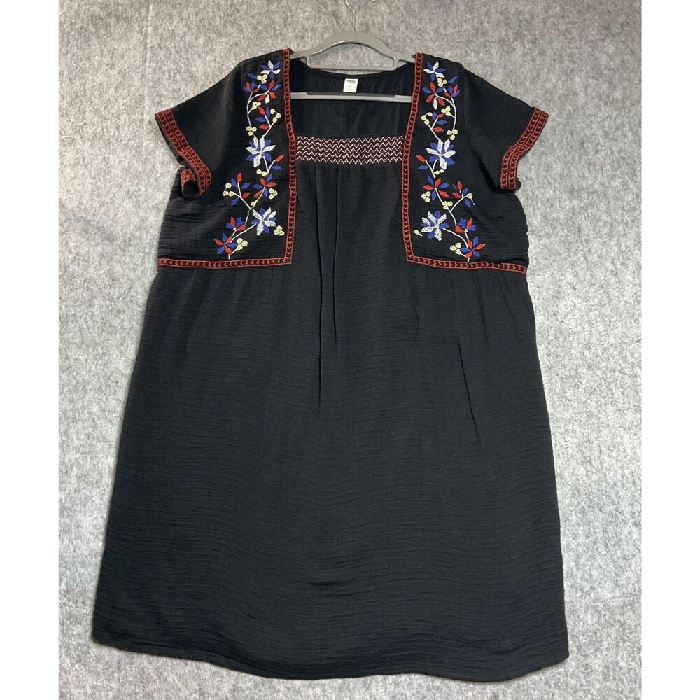 Old Navy Dress Womens Plus 2X Black Embroidered Cotton Boho Festival Peasant